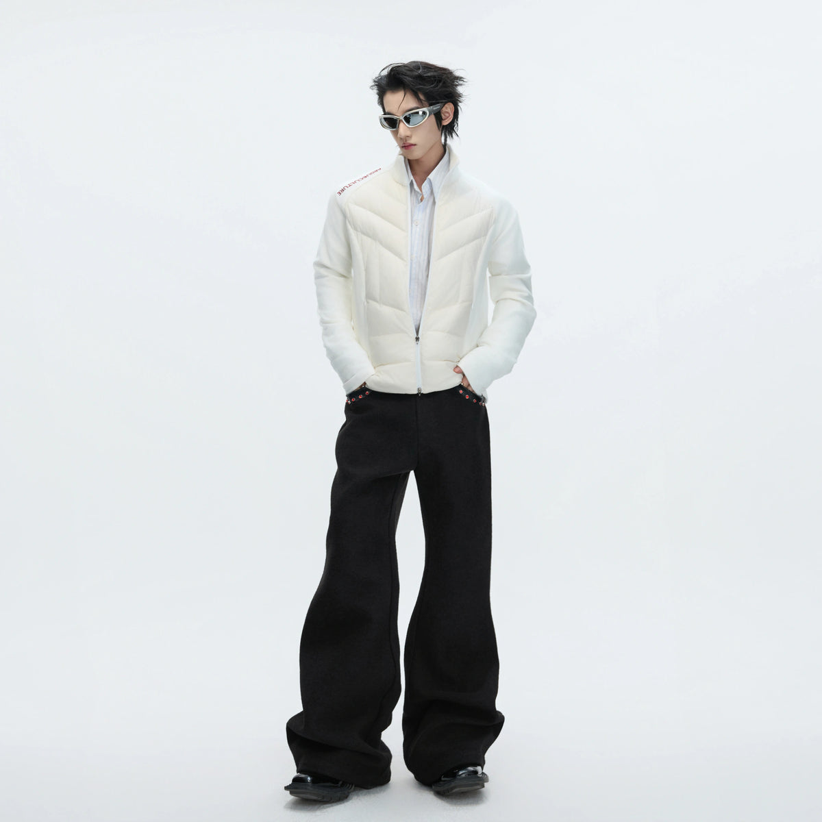 Cotton Down Jacket with Stand Collar | Spliced Outerwear - main image 3