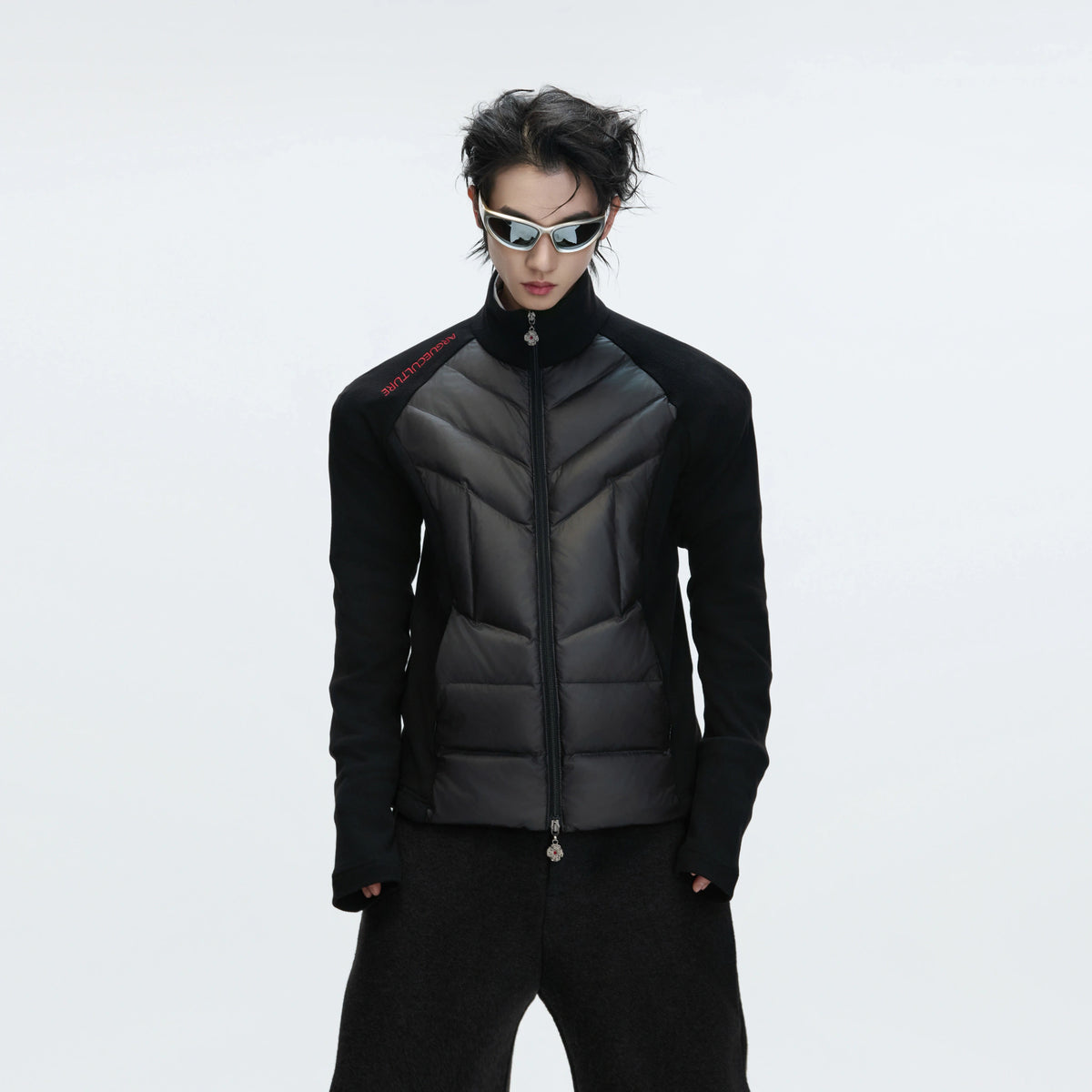 Cotton Down Jacket with Stand Collar | Spliced Outerwear - main image 5