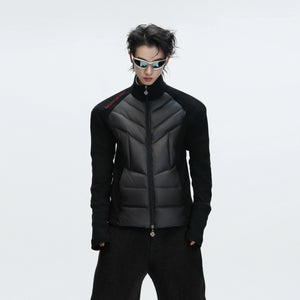 Cotton Down Jacket with Stand Collar | Spliced Outerwear - main image 5
