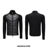 Cotton Down Jacket with Stand Collar | Spliced Outerwear - Black Top