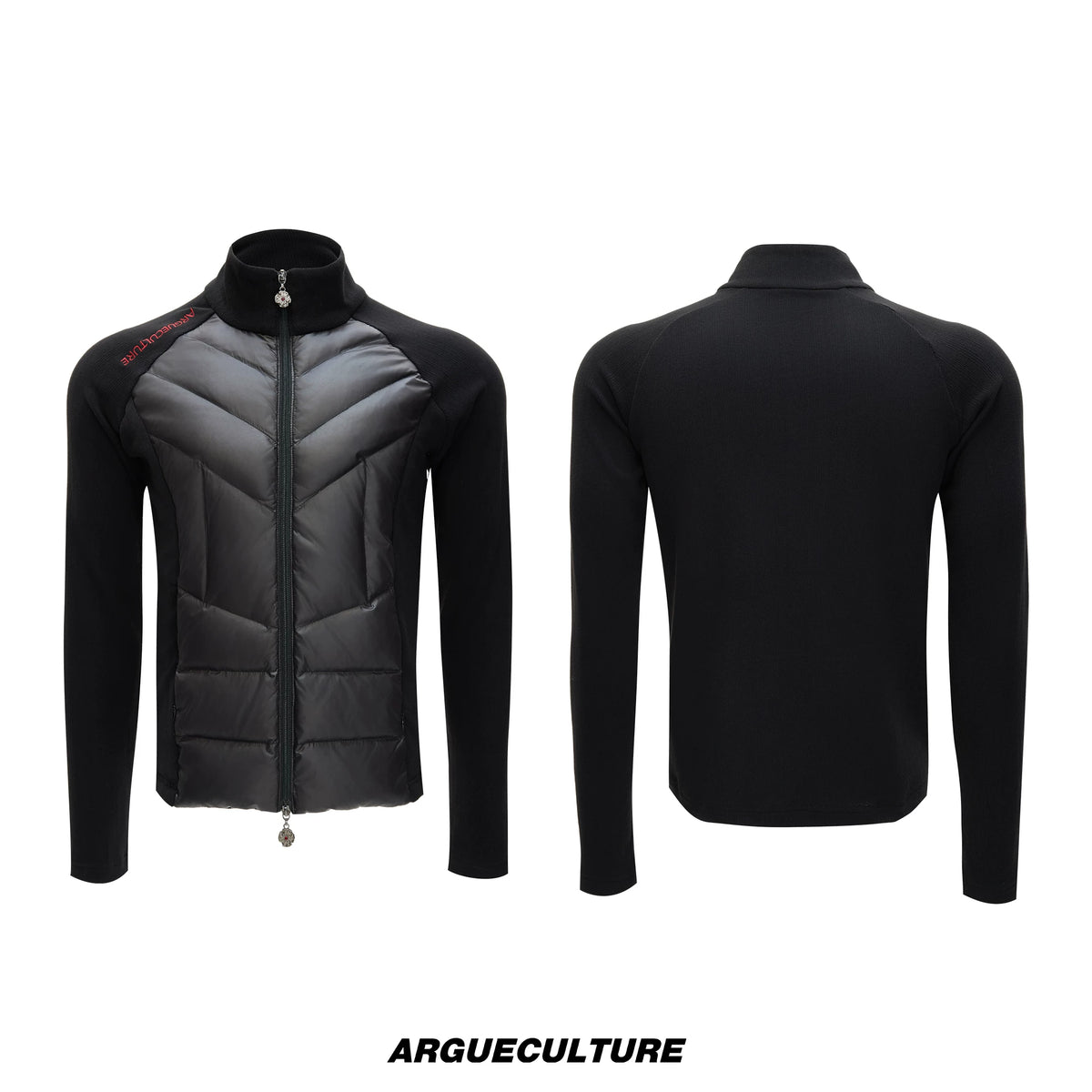 Cotton Down Jacket with Stand Collar | Spliced Outerwear - Black Top