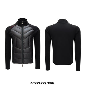 Cotton Down Jacket with Stand Collar | Spliced Outerwear - Black Top