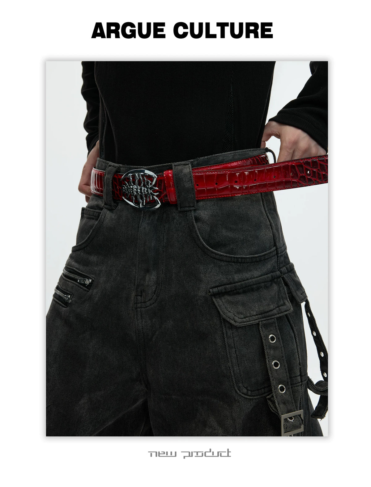 Crocodile-Embossed Cowhide Belt with Metal Buckle - description image 3