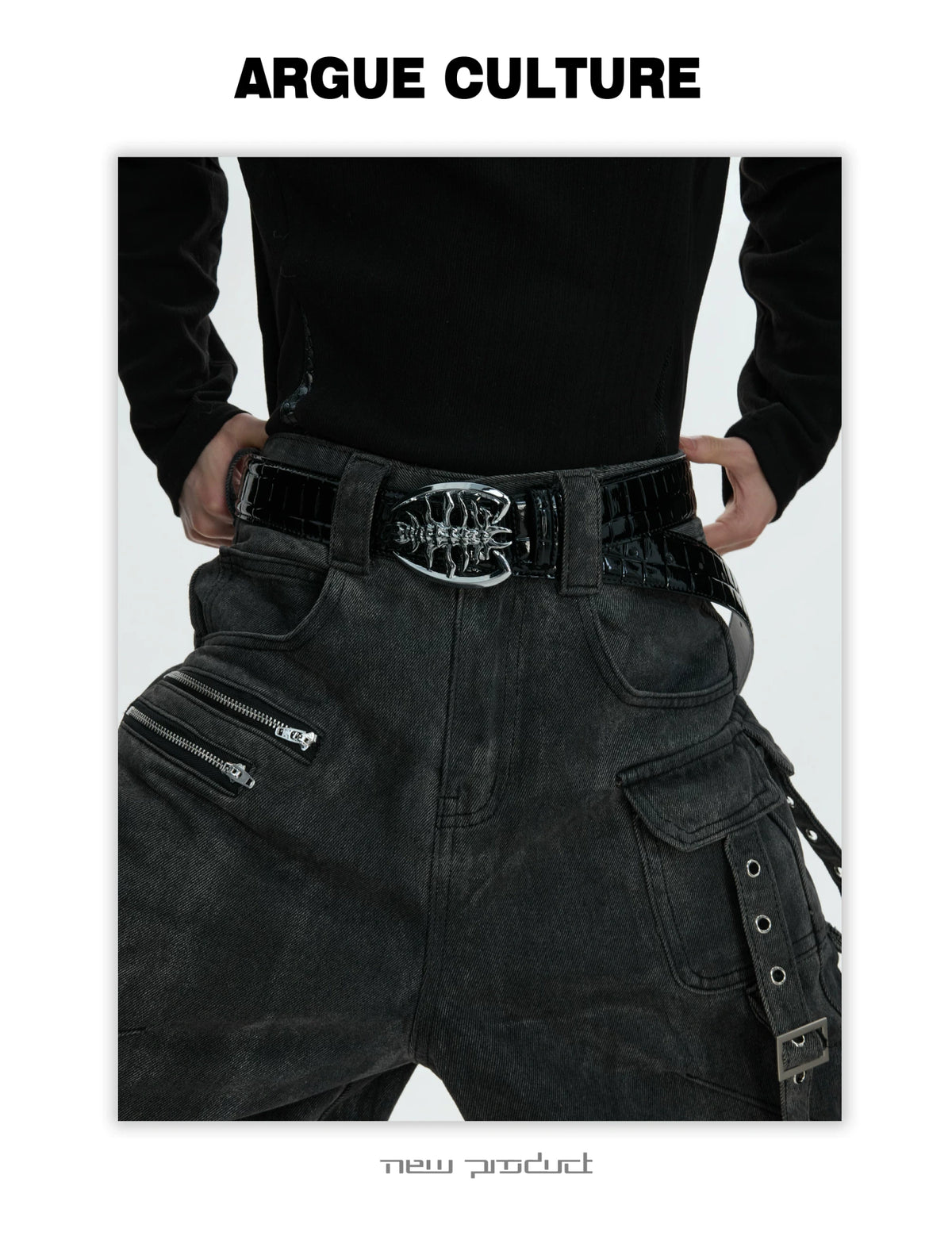 Crocodile-Embossed Cowhide Belt with Metal Buckle - description image 4