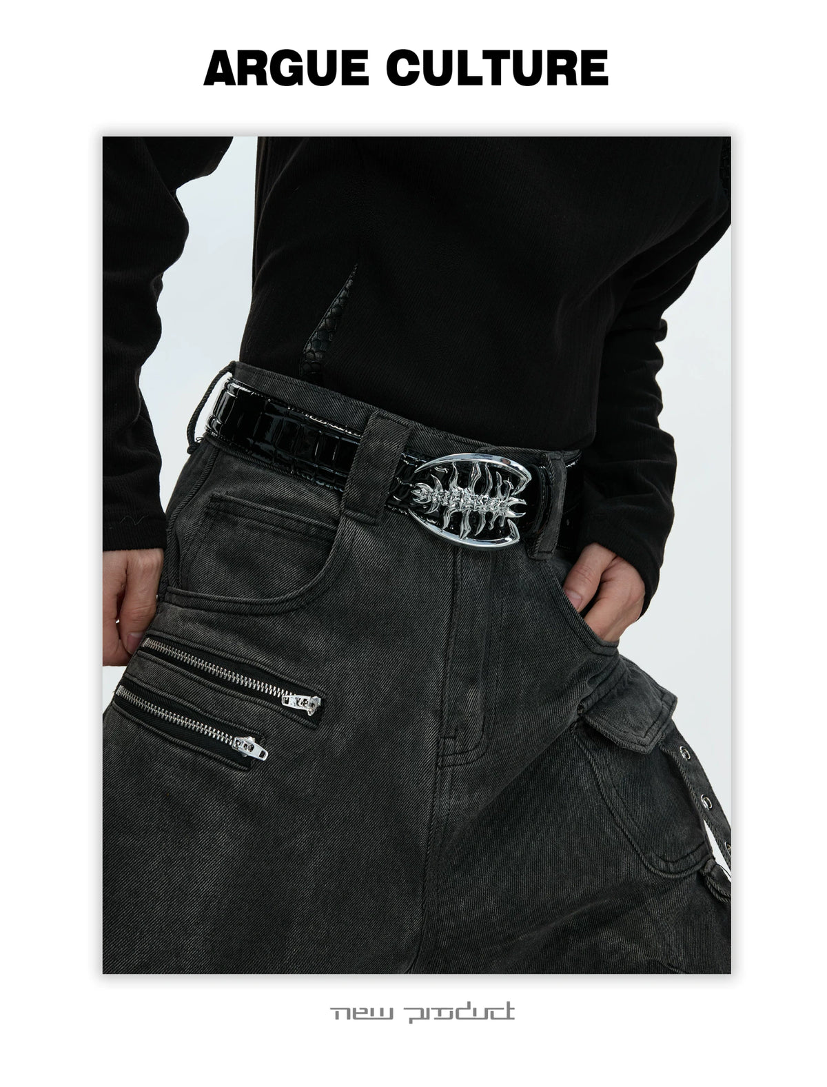 Crocodile-Embossed Cowhide Belt with Metal Buckle - description image 5