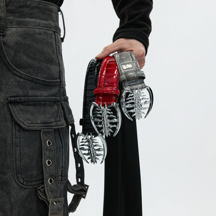 Crocodile-Embossed Cowhide Belt with Metal Buckle - main image 1