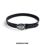 Crocodile-Embossed Cowhide Belt with Metal Buckle - Black