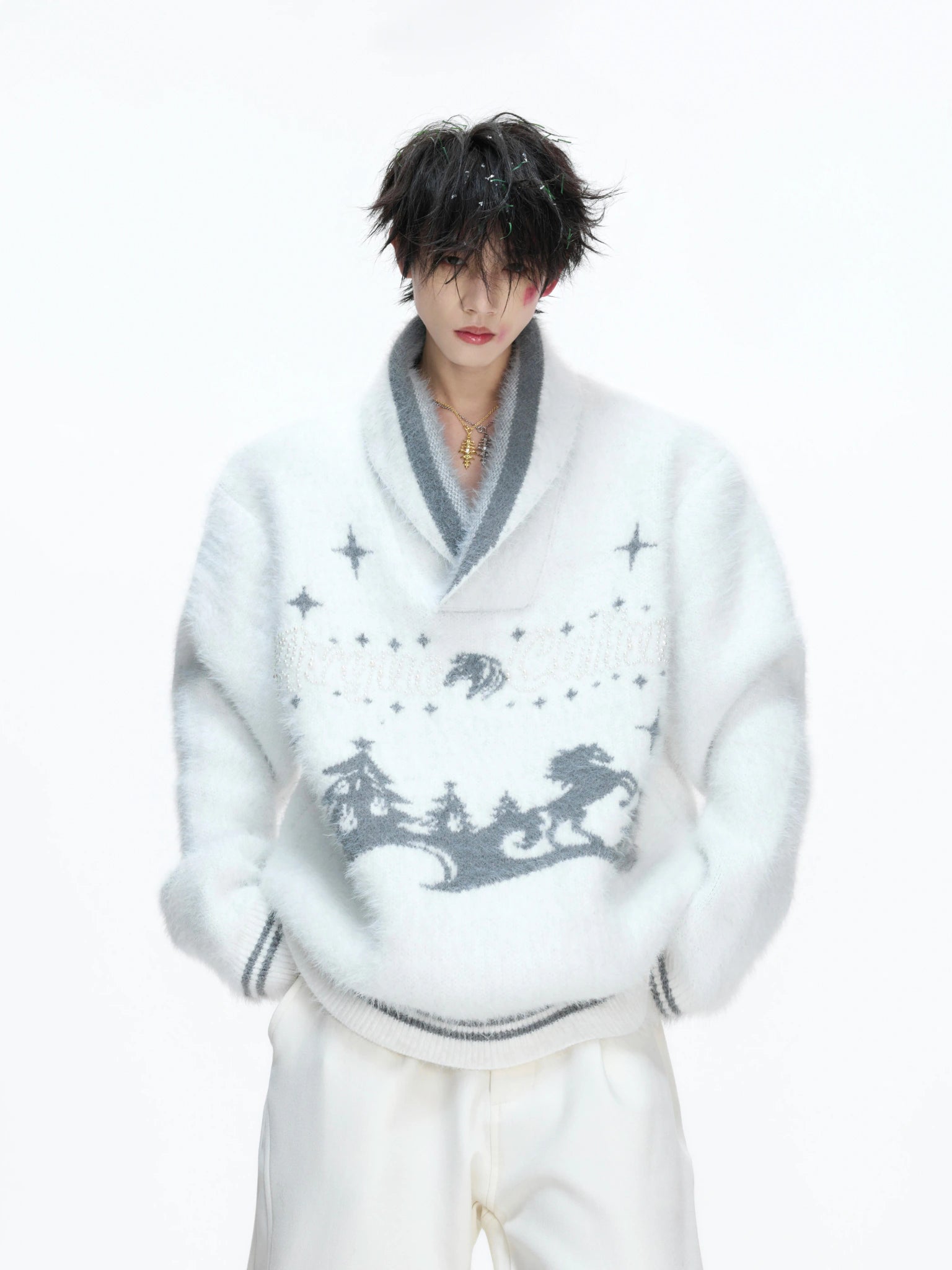 V-Neck Wool-Blend Christmas Sweater for Winter Layers - main image 2