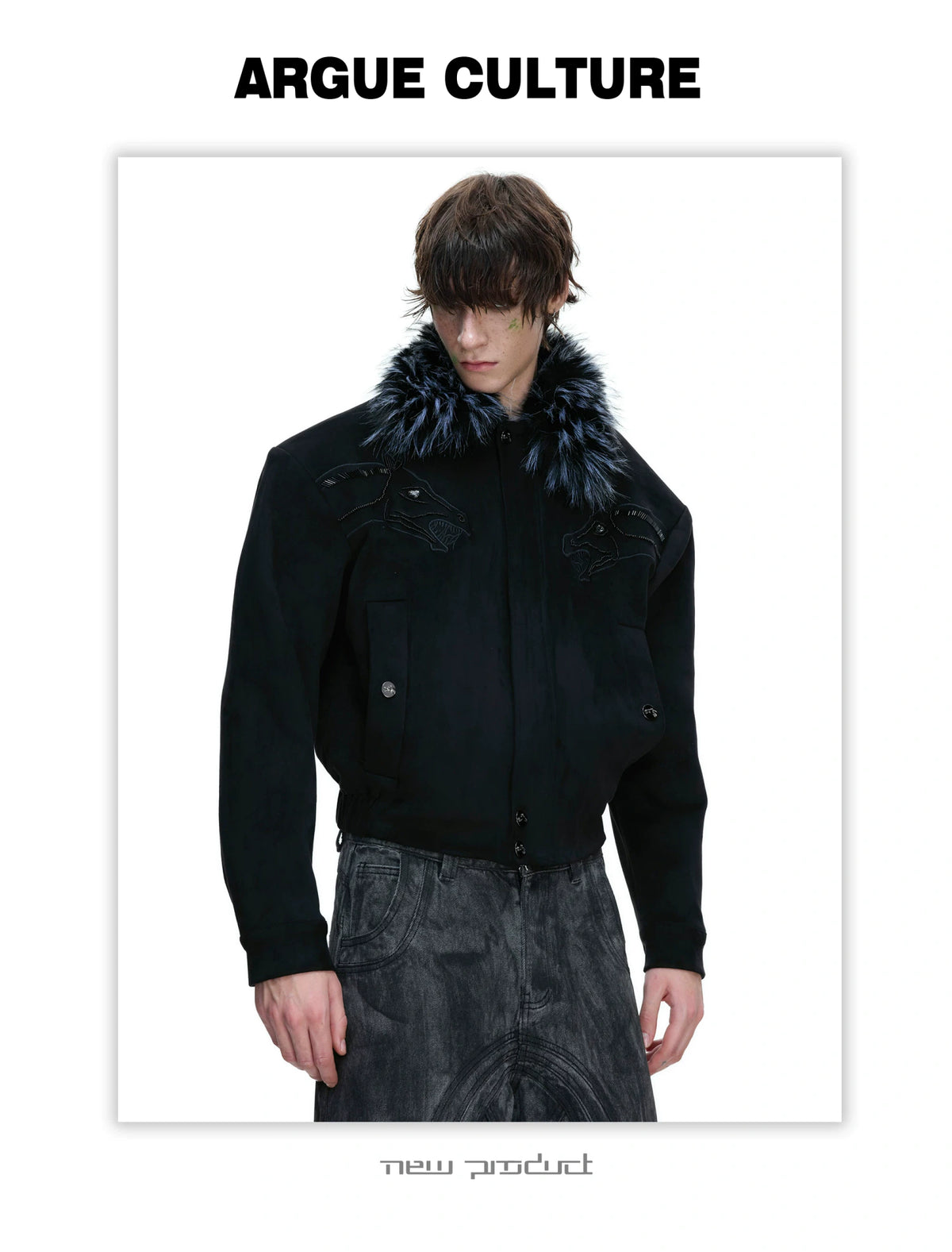Cropped Suede Jacket with Detachable Faux Fur Collar - description image 2