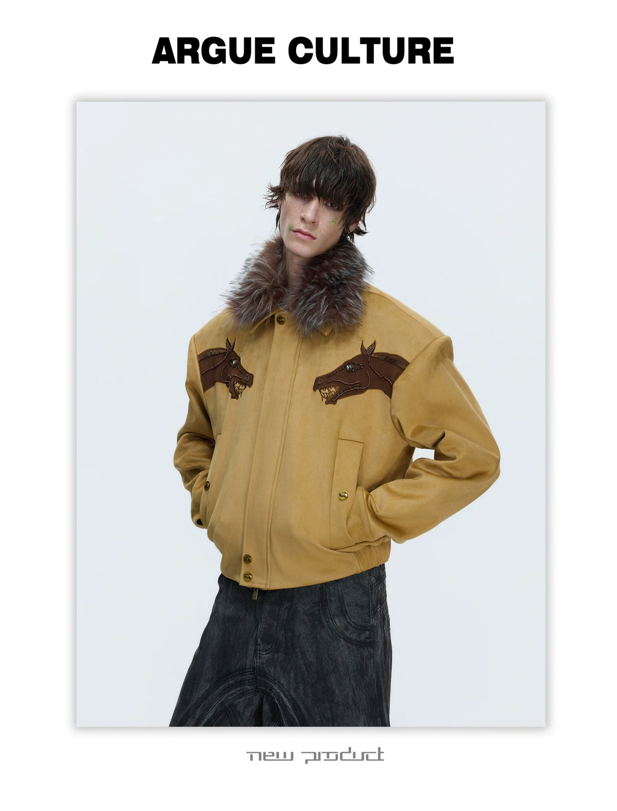 Cropped Suede Jacket with Detachable Faux Fur Collar - description image 7