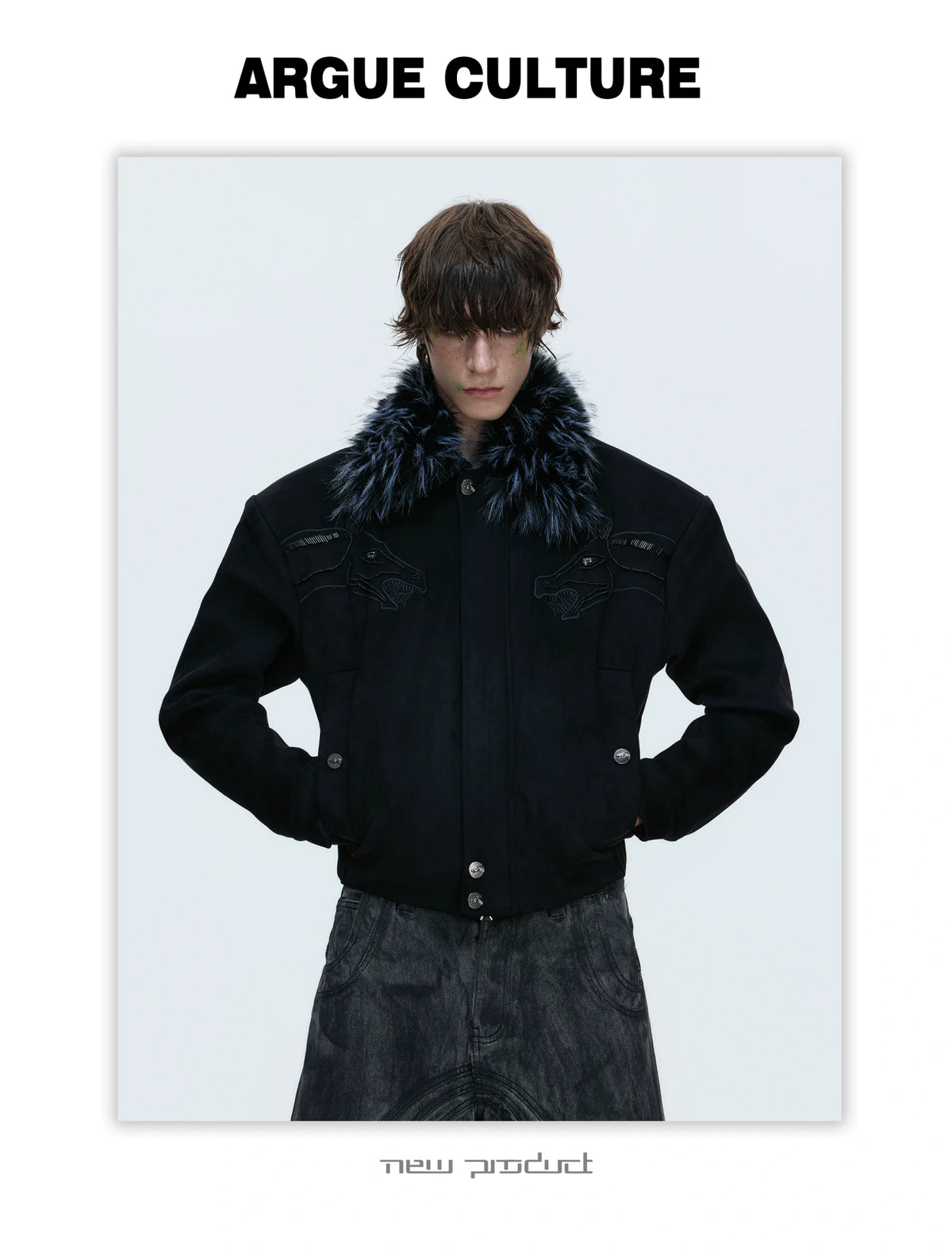 Cropped Suede Jacket with Detachable Faux Fur Collar - description image 19