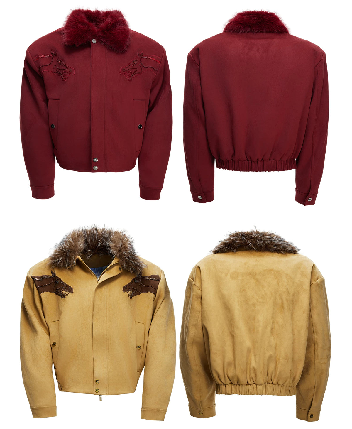 Cropped Suede Jacket with Detachable Faux Fur Collar - description image 21