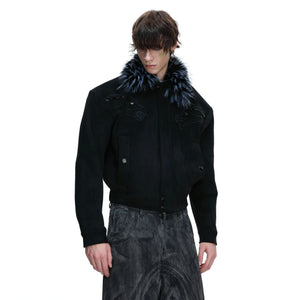 Cropped Suede Jacket with Detachable Faux Fur Collar - main image 3