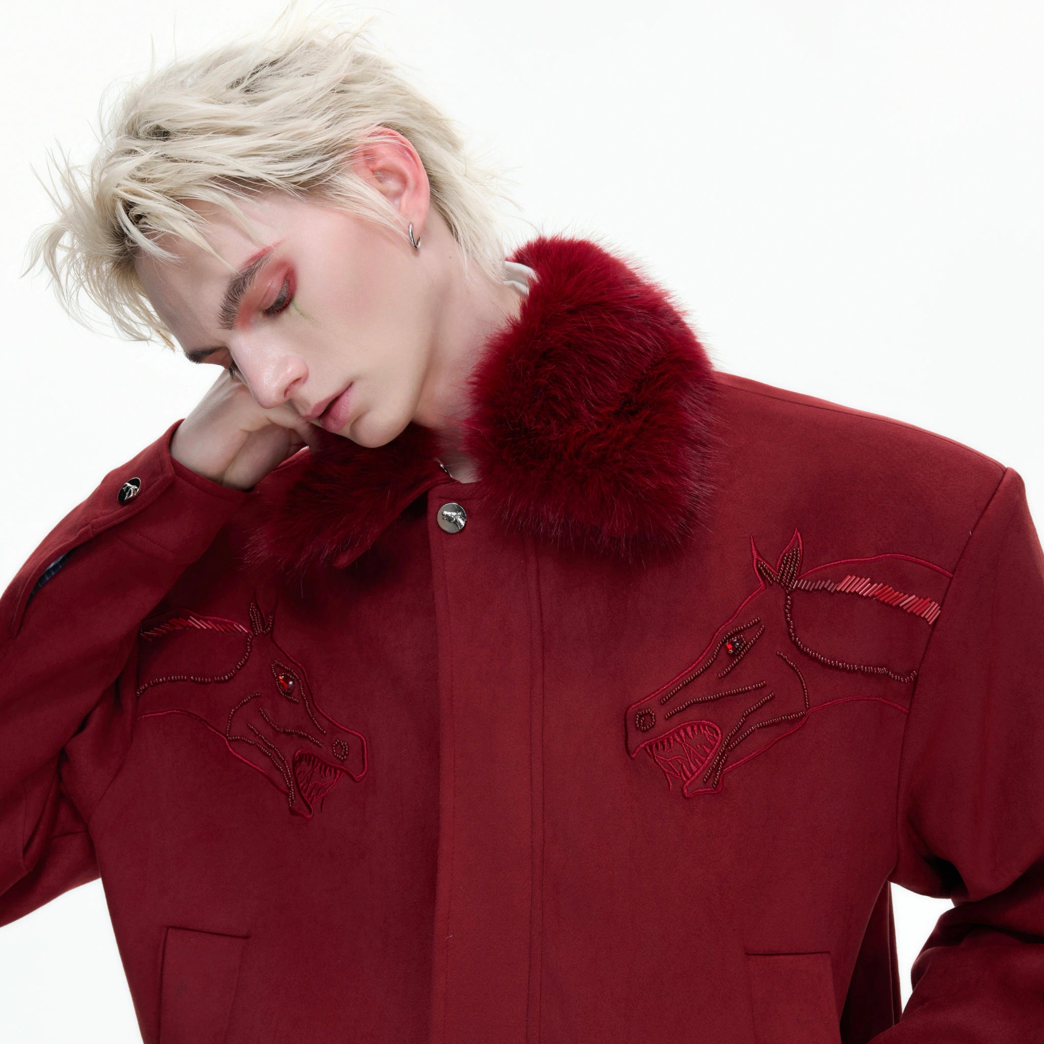 Cropped Suede Jacket with Detachable Faux Fur Collar - main image 4