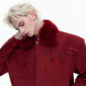 Cropped Suede Jacket with Detachable Faux Fur Collar - main image 4