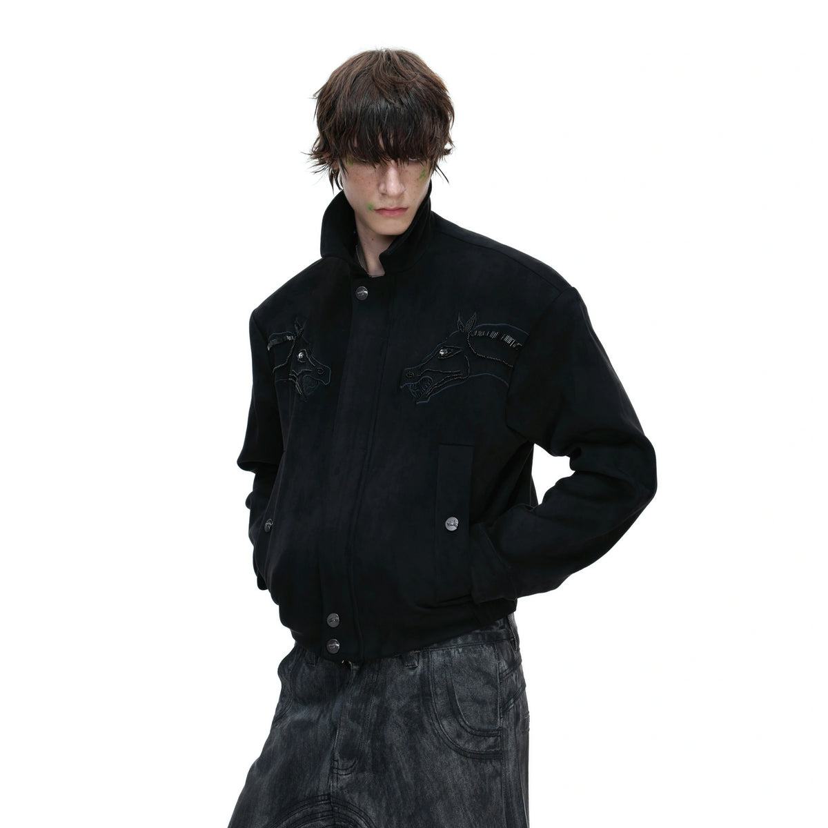 Cropped Suede Jacket with Detachable Faux Fur Collar - main image 5