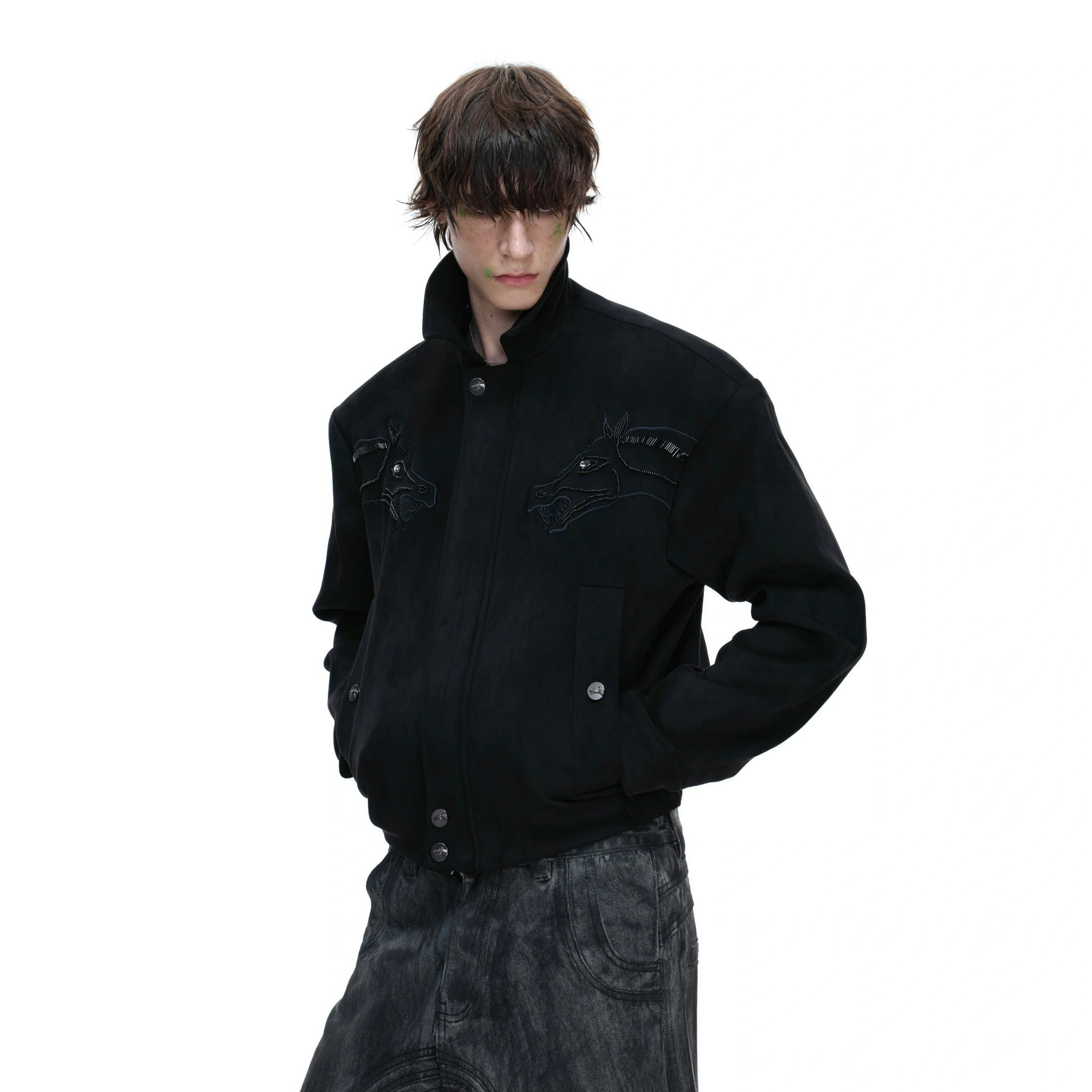 Cropped Suede Jacket with Detachable Faux Fur Collar - main image 5