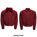 Cropped Suede Jacket with Detachable Faux Fur Collar - Red