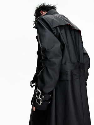 Long Black Faux Leather Trench Coat | Relaxed Fit - main image 5