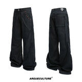 Washed Black Wide-Leg Jeans | Mid-Rise Streetwear - Washed Black Pants