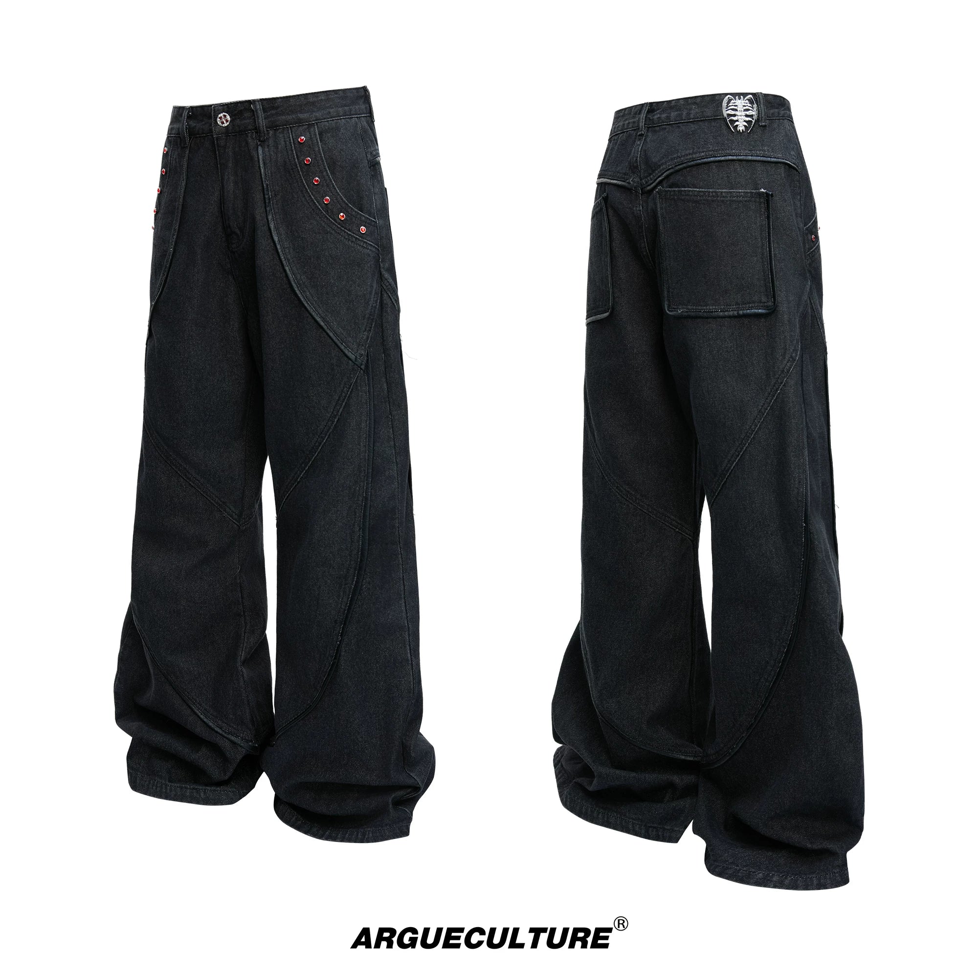 Washed Black Wide-Leg Jeans | Mid-Rise Streetwear - Washed Black Pants