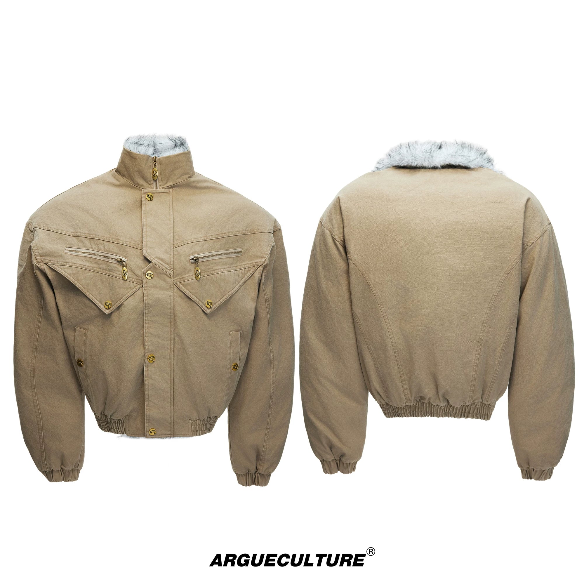 Washed Canvas Workwear Jacket | Relaxed Utility - Khaki