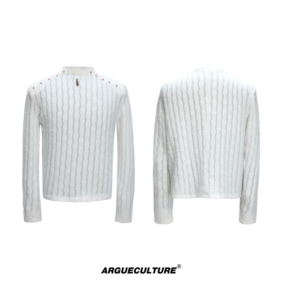 Red-Studded Brushed Cotton Crewneck Base Layer - White