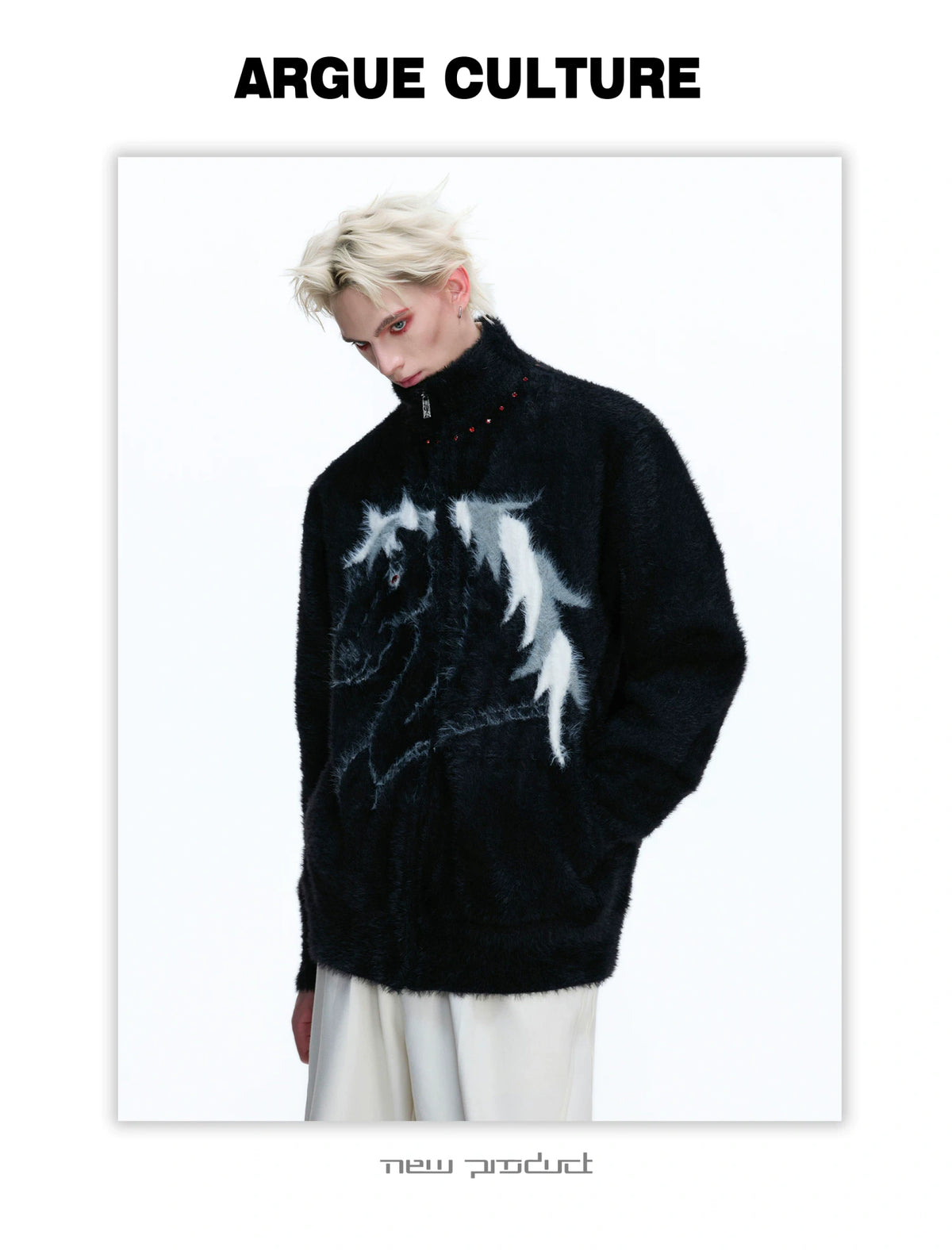 Asymmetric Wool-Blend Zip Cardigan | High-Neck Knit - description image 2