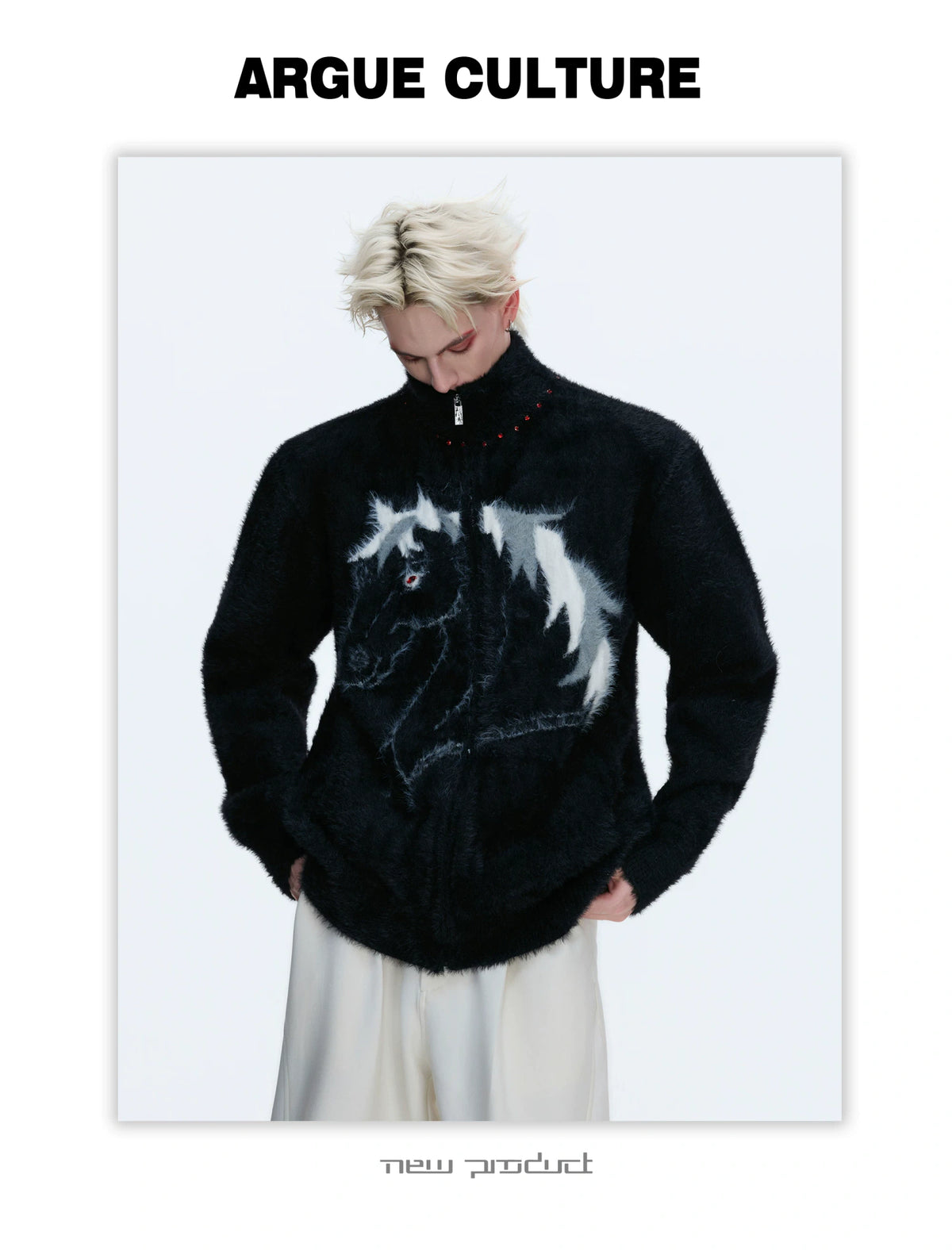 Asymmetric Wool-Blend Zip Cardigan | High-Neck Knit - description image 4