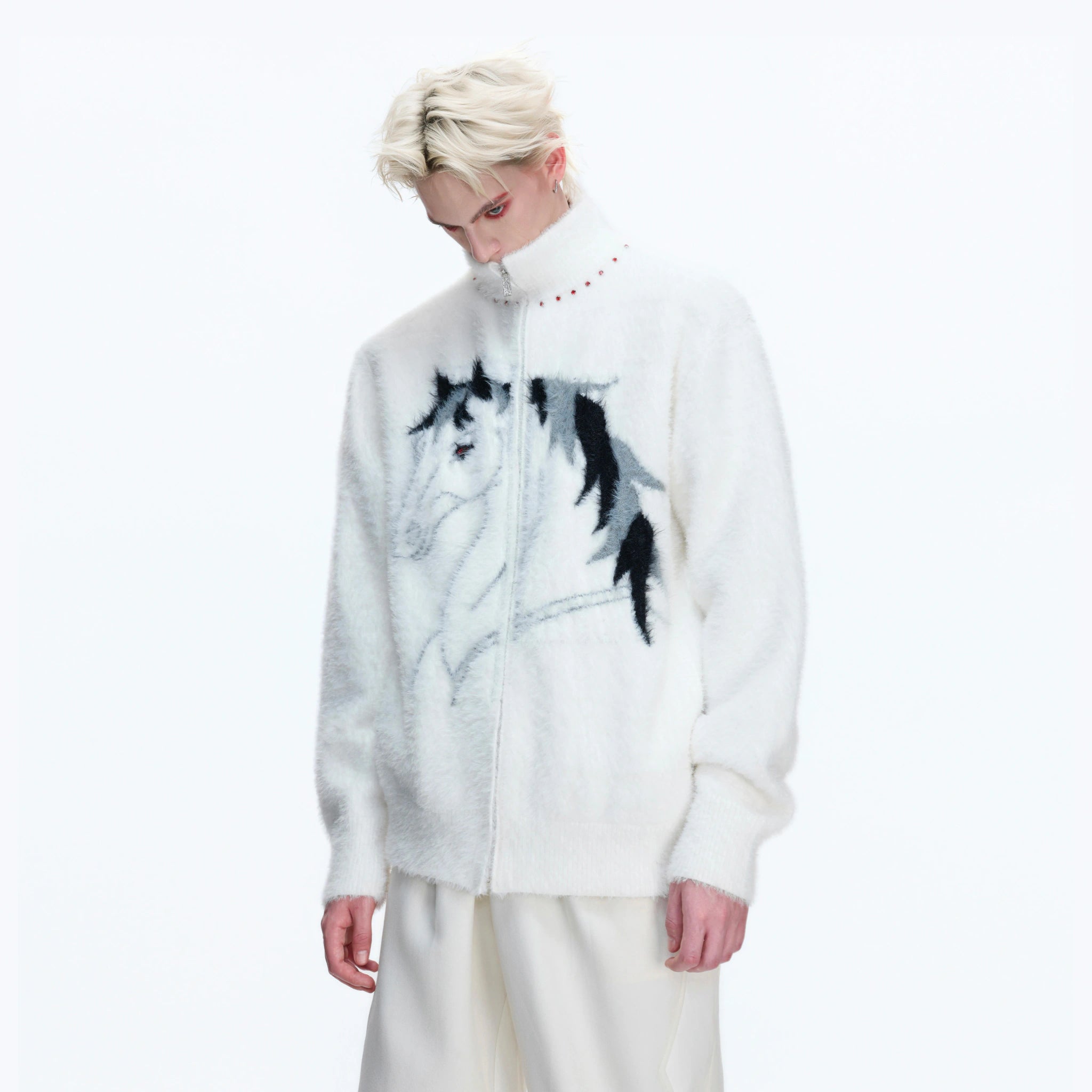 Asymmetric Wool-Blend Zip Cardigan | High-Neck Knit - main image 1