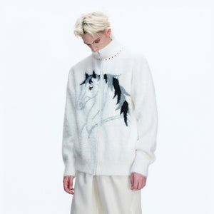 Asymmetric Wool-Blend Zip Cardigan | High-Neck Knit - main image 1