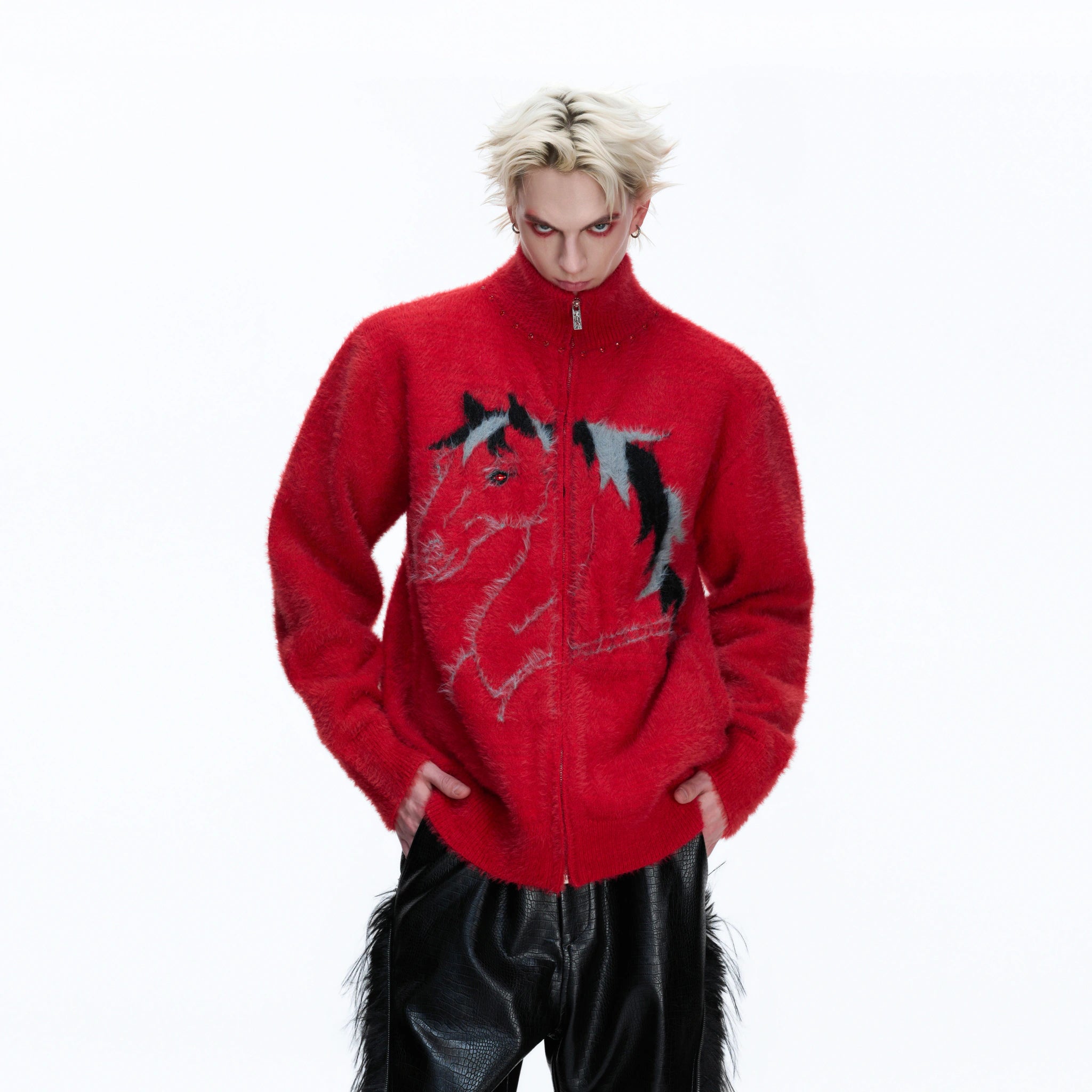 Asymmetric Wool-Blend Zip Cardigan | High-Neck Knit - main image 2