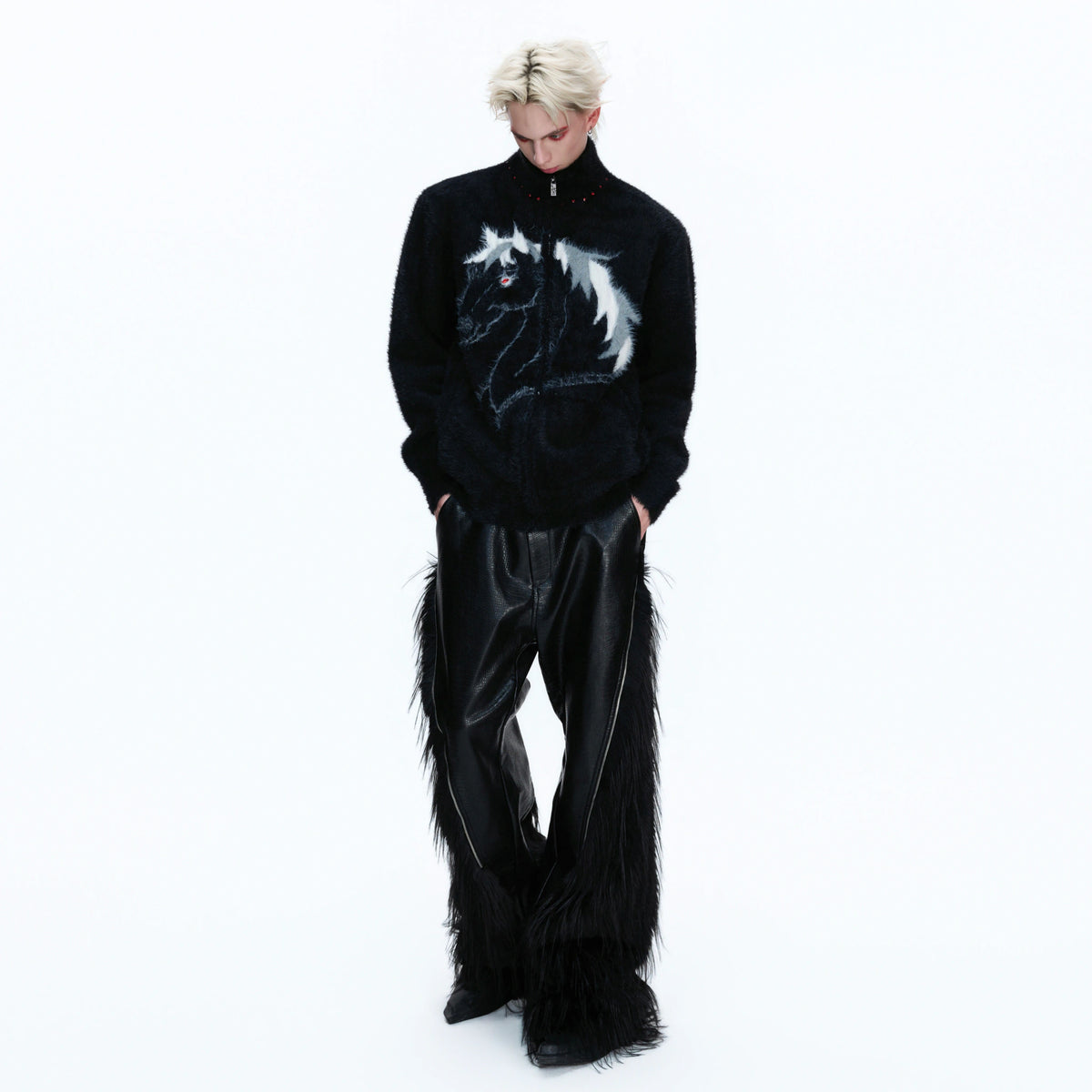 Asymmetric Wool-Blend Zip Cardigan | High-Neck Knit - main image 3