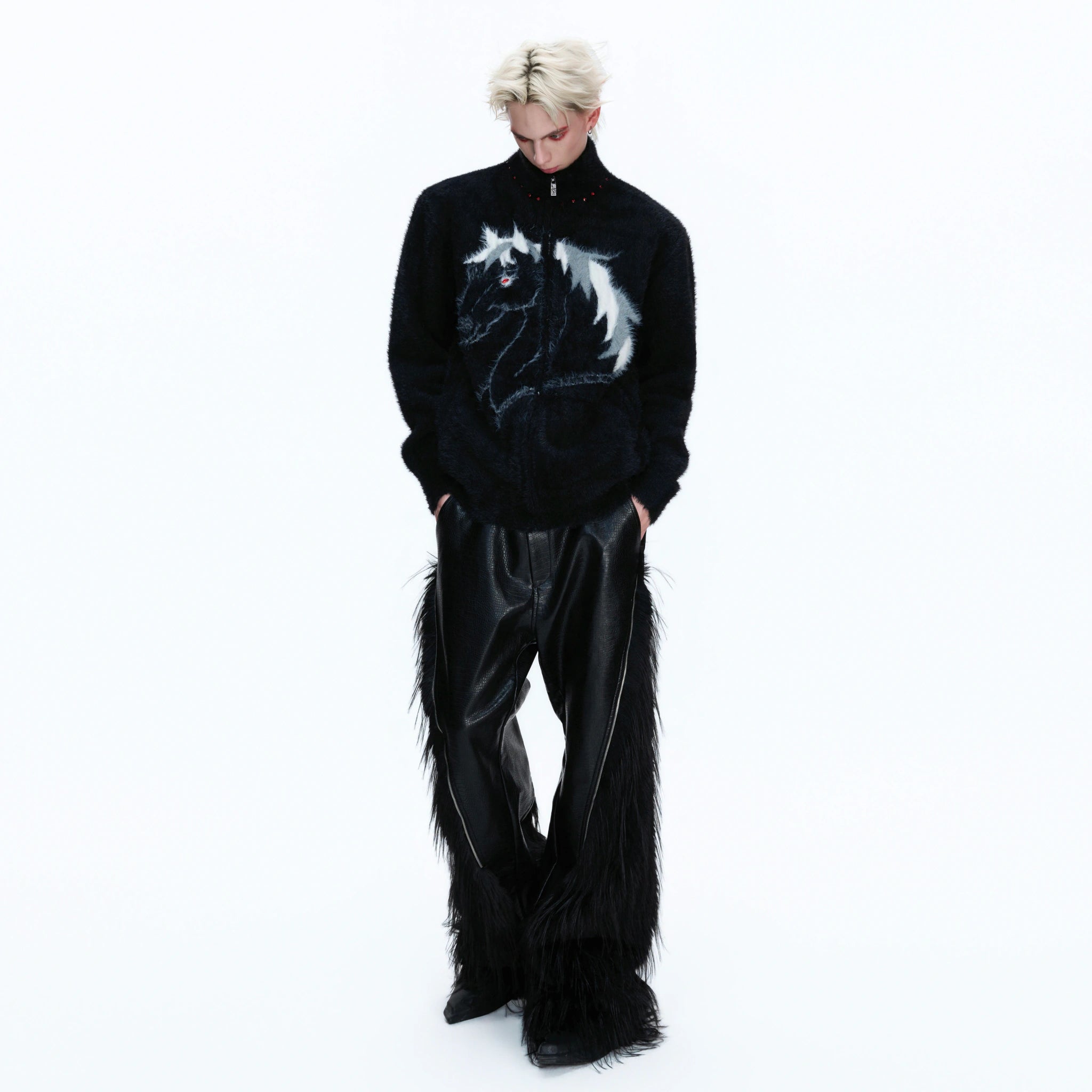 Asymmetric Wool-Blend Zip Cardigan | High-Neck Knit - main image 3