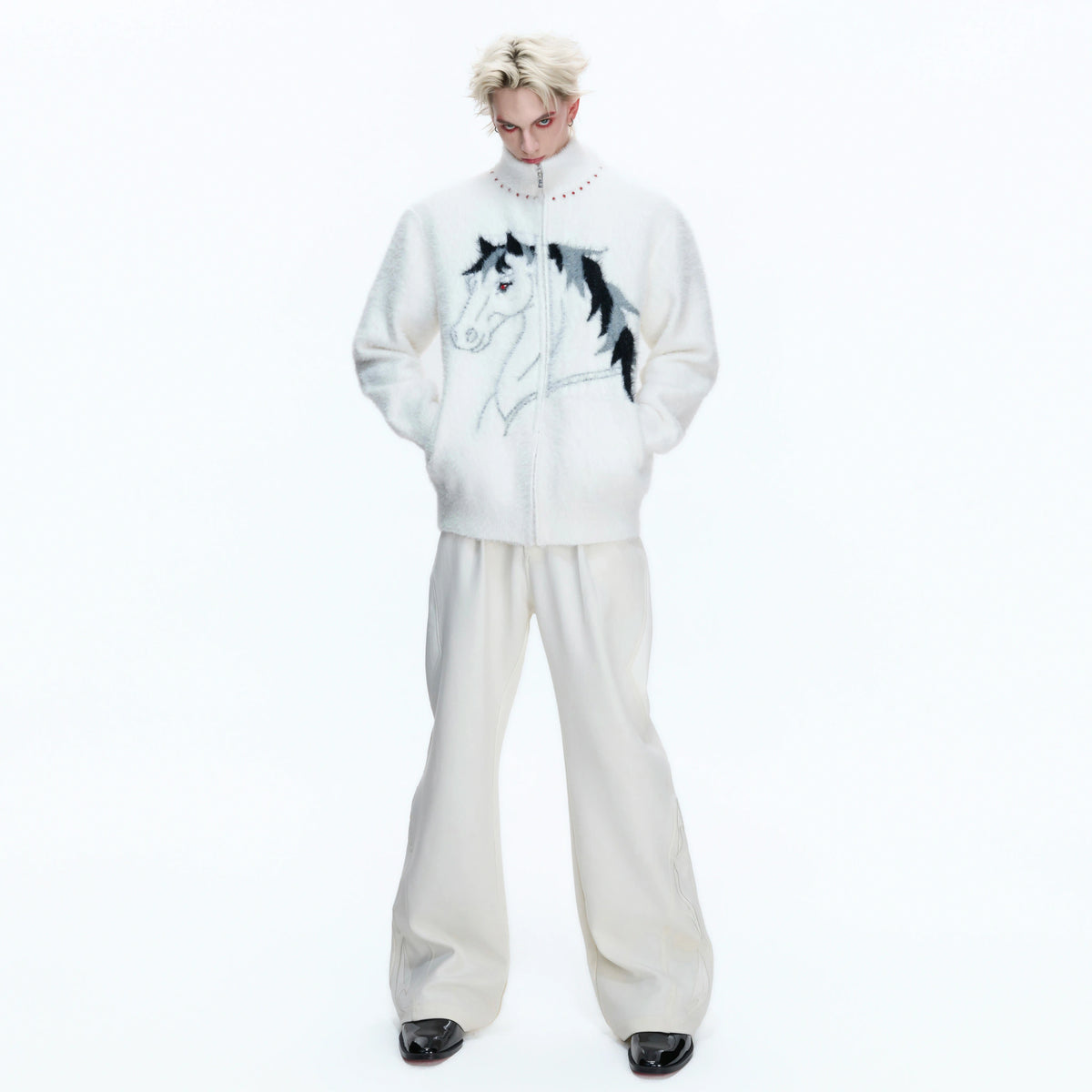 Asymmetric Wool-Blend Zip Cardigan | High-Neck Knit - main image 5