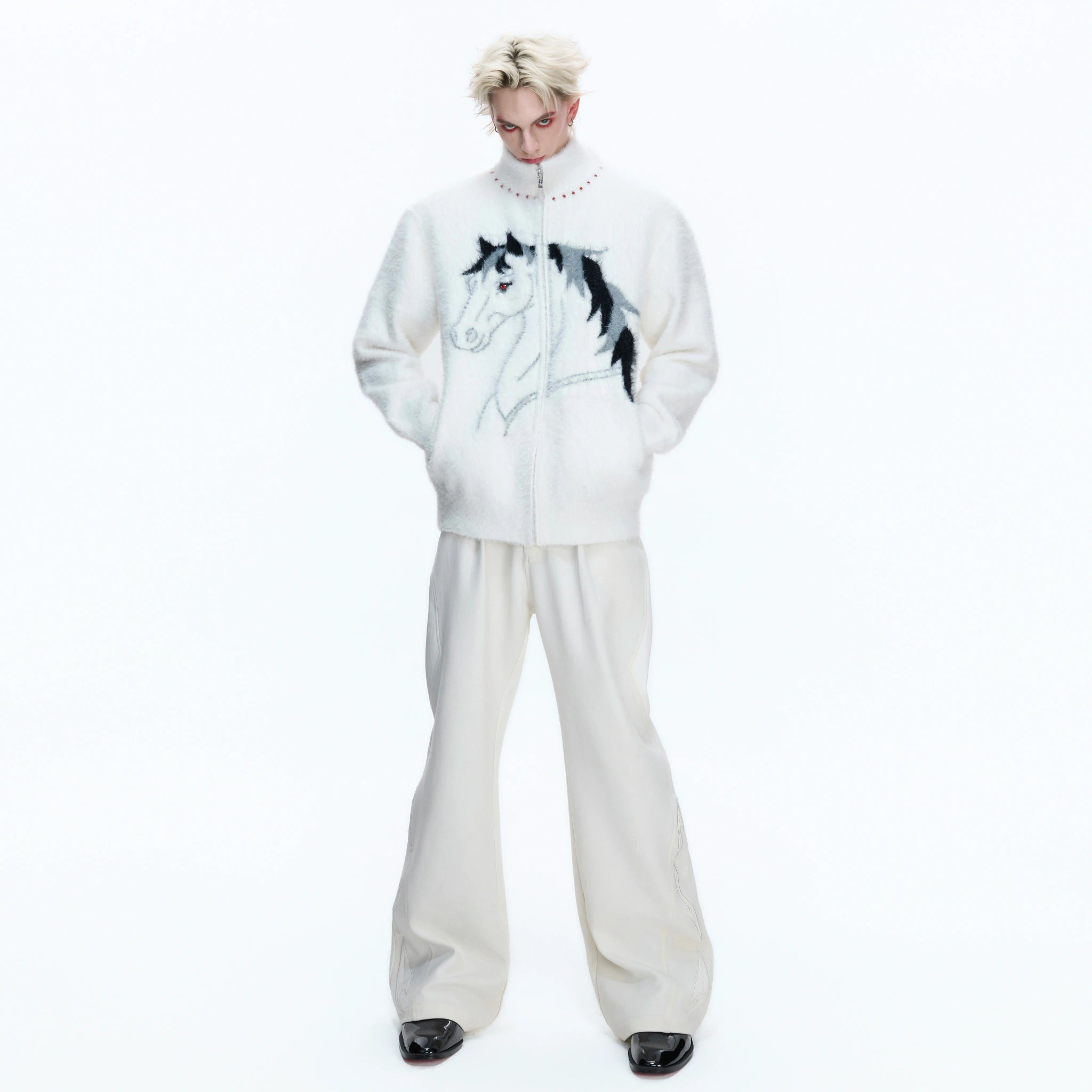 Asymmetric Wool-Blend Zip Cardigan | High-Neck Knit - main image 5