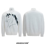 Asymmetric Wool-Blend Zip Cardigan | High-Neck Knit - White Top