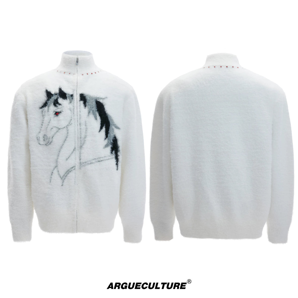 Asymmetric Wool-Blend Zip Cardigan | High-Neck Knit - White Top