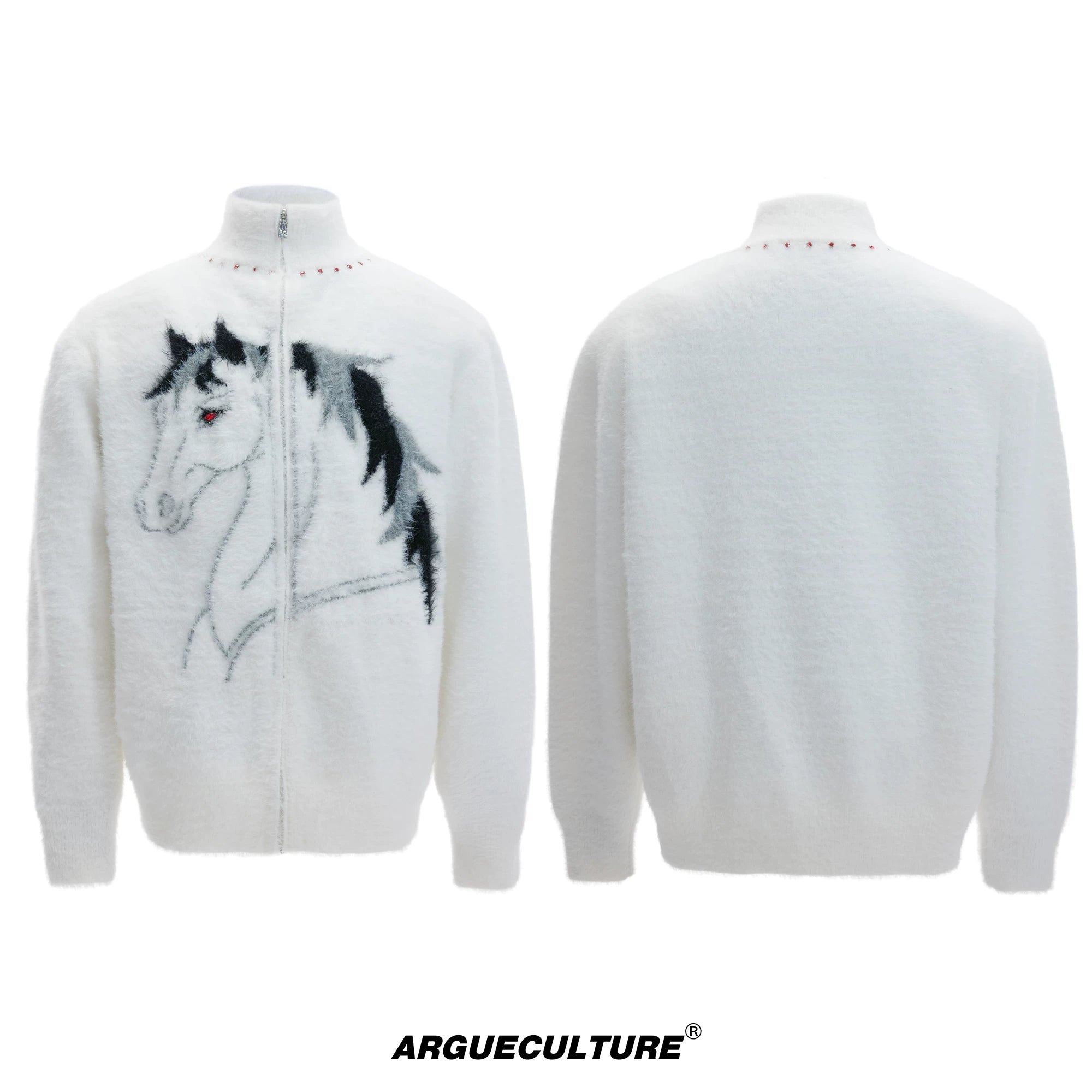 Asymmetric Wool-Blend Zip Cardigan | High-Neck Knit - White Top