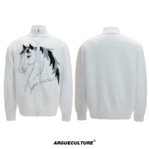 Asymmetric Wool-Blend Zip Cardigan | High-Neck Knit - White Top