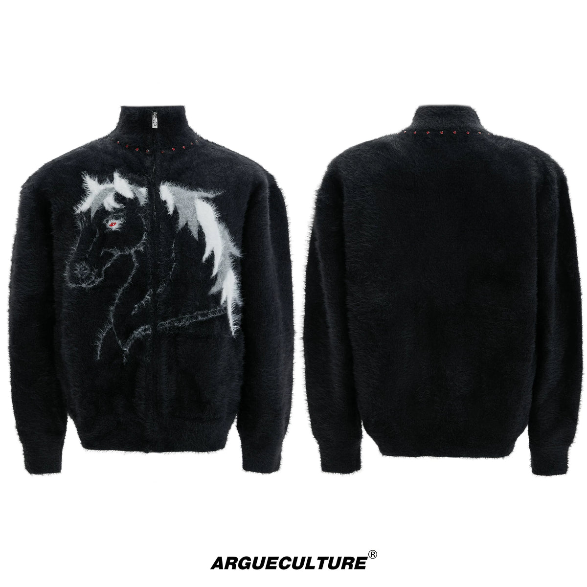 Asymmetric Wool-Blend Zip Cardigan | High-Neck Knit - Black Top