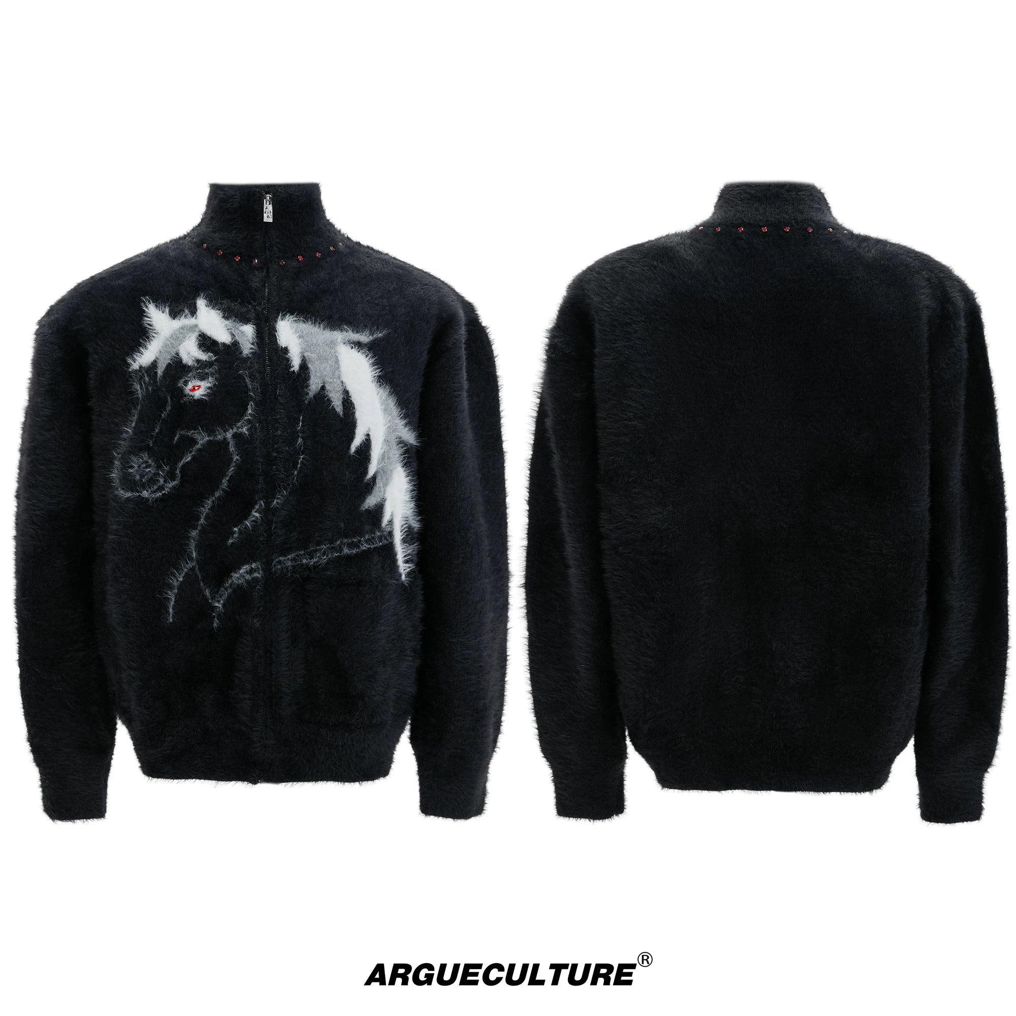 Asymmetric Wool-Blend Zip Cardigan | High-Neck Knit - Black Top