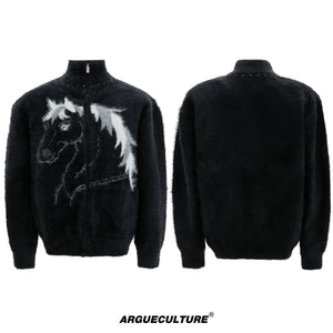 Asymmetric Wool-Blend Zip Cardigan | High-Neck Knit - Black Top