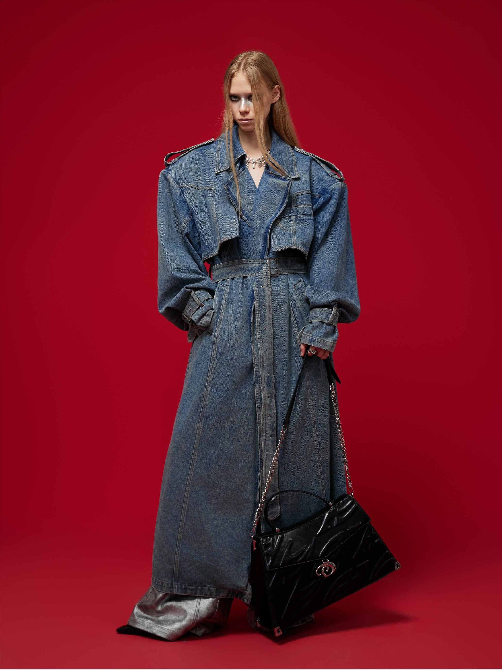 Vintage Denim Coat with Military Collar and Post-Apocalyptic Style - ArgueCulture