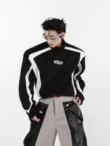Black-White-Contrast-Hoodie-with-Stand-Collar--Embroidery-Black