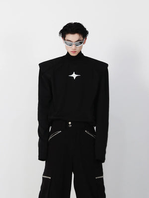 Chic-Metallic-High-Neck-Slim-Fit-Long-Sleeve-Top-Black