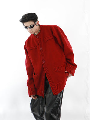 Christmas-Chunky-Knit-Cardigan---Minimalist-Couple-Sweater-Red