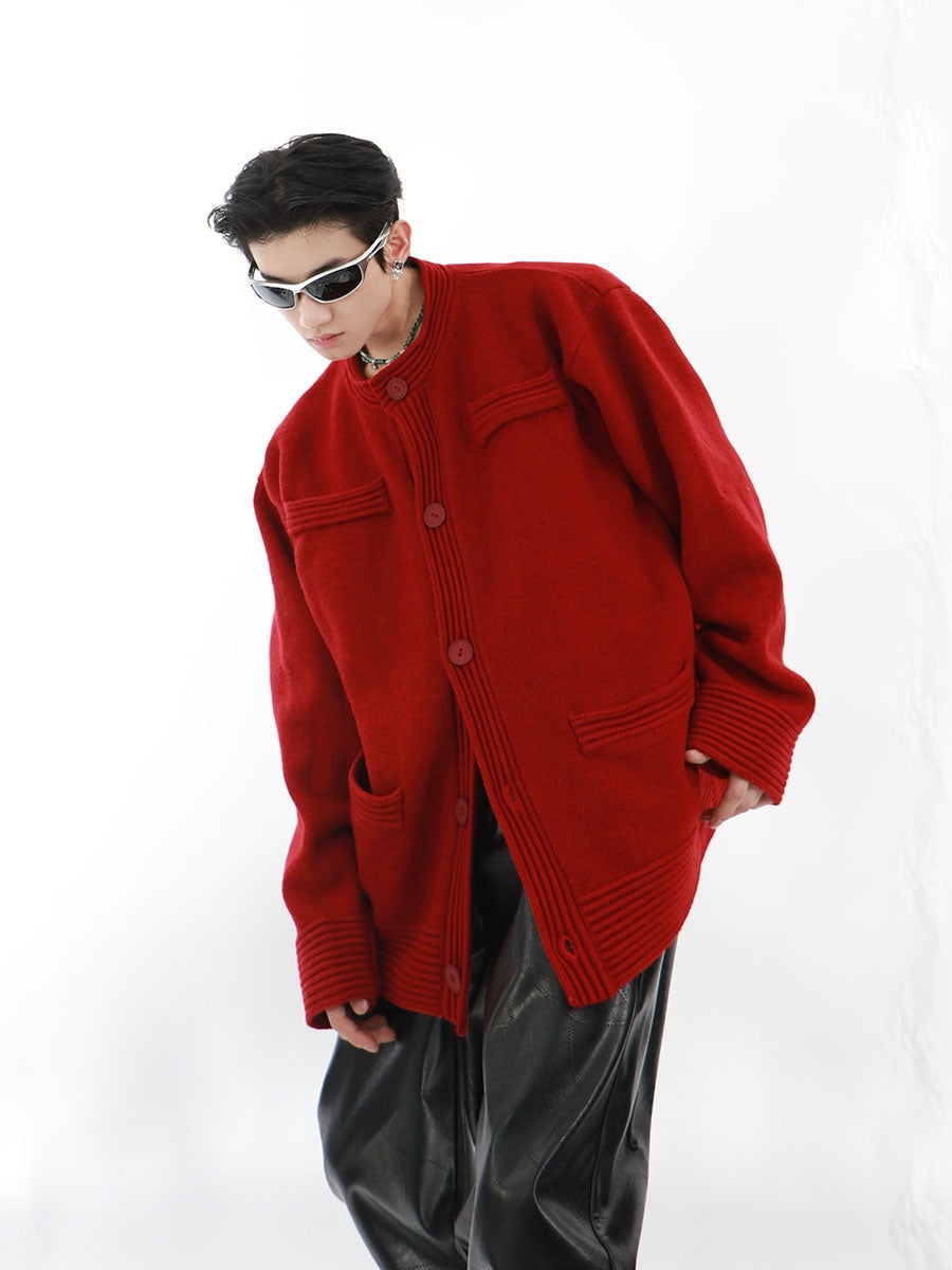 Christmas-Chunky-Knit-Cardigan---Minimalist-Couple-Sweater-Red