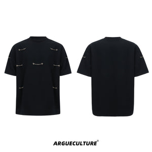 Chunky-Chain-Detail-Shoulder-Pad-Black-Tee---320g-Cotton-Black-T-shirt