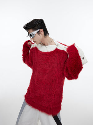 Chunky-Knit-Sweater---Off-Shoulder-Metal-Button-Cable-Knit-Top-Red